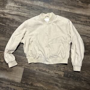 H & M Women’s Linen Blend Jacket XL Natural Tan Bomber
